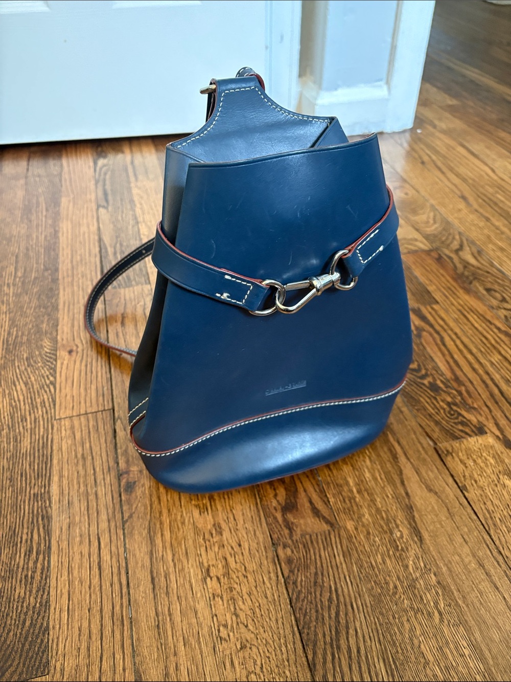 Dooney & Bourke Navy Leather Bucket Backpack Bag With Matching Coin Purse Set